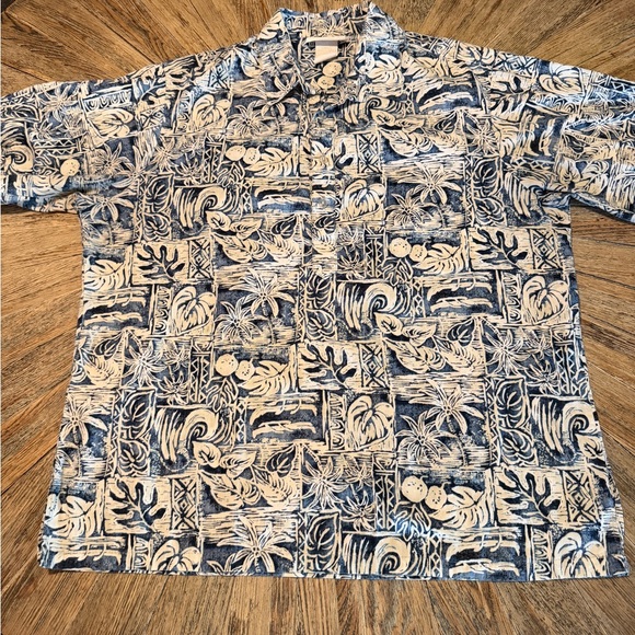 Vintage Malihini Hawaii Men’s Aloha Shirt 1980’s blue Tropical large popover